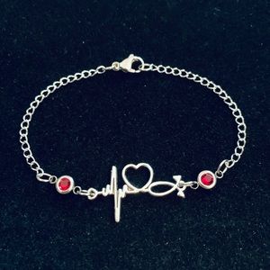RN Nurse Stethoscope/Heartbeat EKG bracelet with birthstone charms